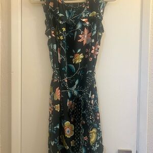 LOFT Black Floral Midi Dress
